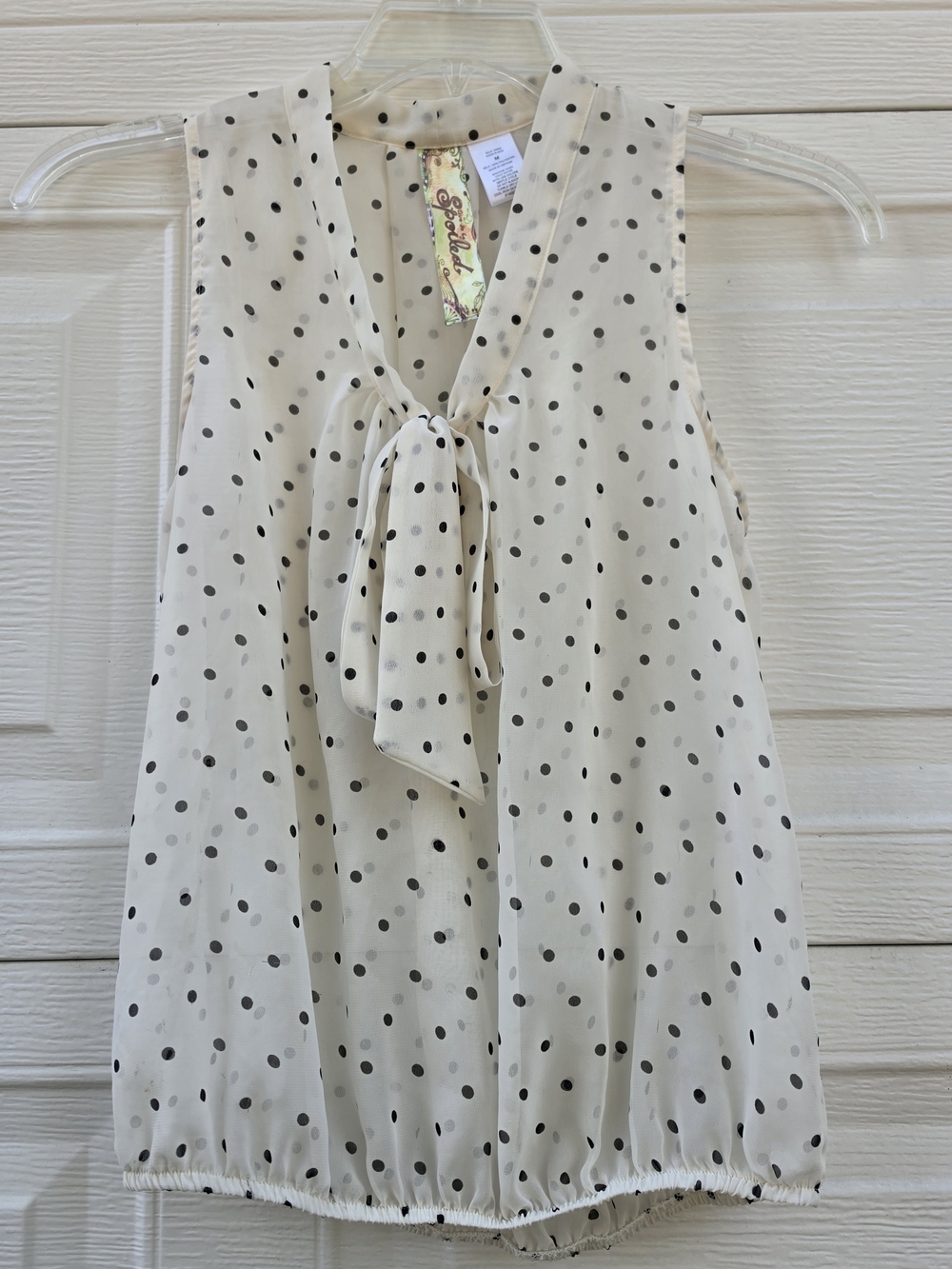 Spoiled Cream Polka Dot Tie-Neck Blouse M